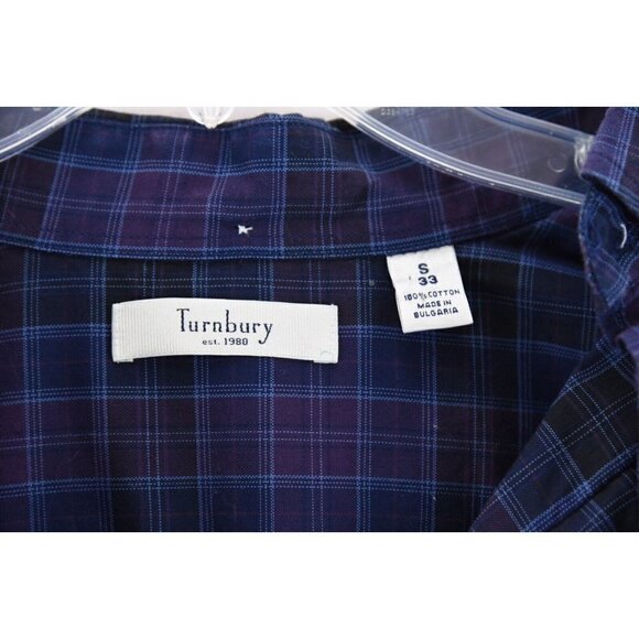 Turnbury Mens Purple Plaid Button Down Shirt Long Sleeve 100% Cotton Sz S 33 - Picture 7 of 7